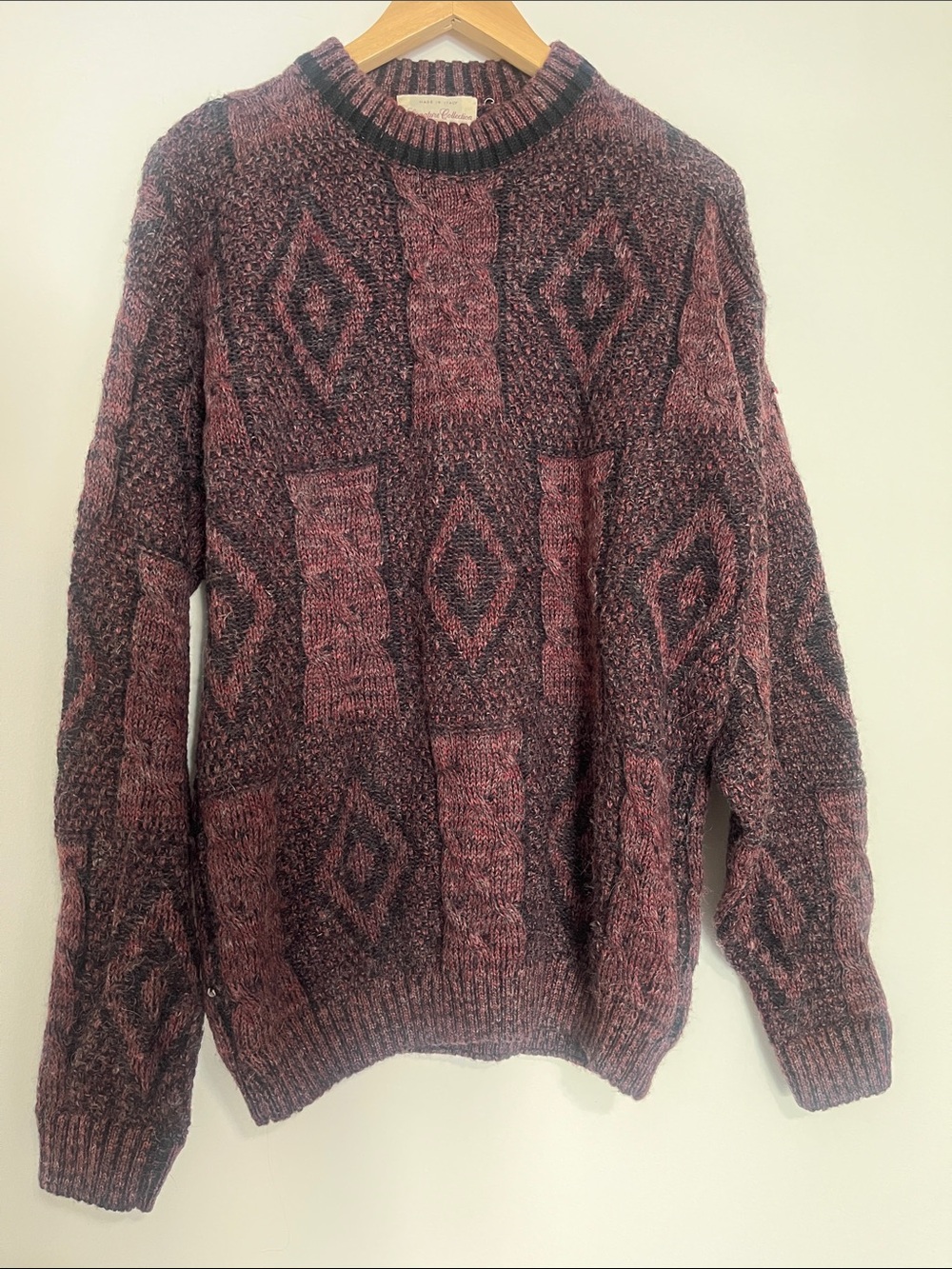 Vintage Strawbridge & Clothier Cableknit Wool Blend Purple Black Sweater Medium